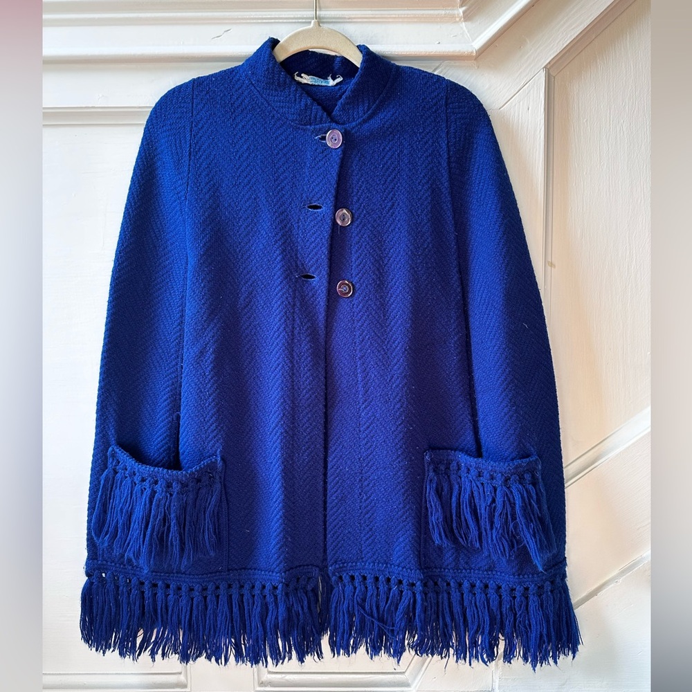 Elegant Blue Fringe Women's Coat